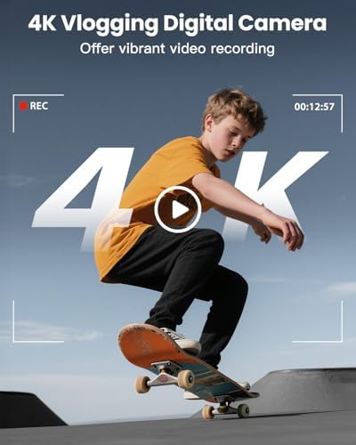 4K Digital Camera for Photography, WiFi 64MP 180° Flip Screen 3" Autofocus Vlogging Camera for YouTube, 16X Zoom Compact Point and Shoot Cameras for Beginner with 32GB Card, 2 Batteries - Image 2