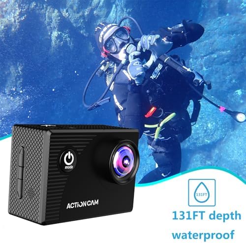 Action Camera 1080P 30fps Sports Camera 40m/131ft Underwater Waterproof with 2 Batteries and Multi-Function Accessory - Image 3
