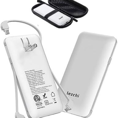 Portable Power Bank, Ultra Slim 10000mAh Portable Charger, USB C External Battery Pack with Built-in AC Plug, Charging Cable, Output Port, Compatible with All Kinds of Cellphones …